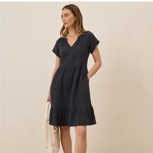 Pact Women's French  Coastal Double Gauze Breezy Dress BLACK  2XL XXL